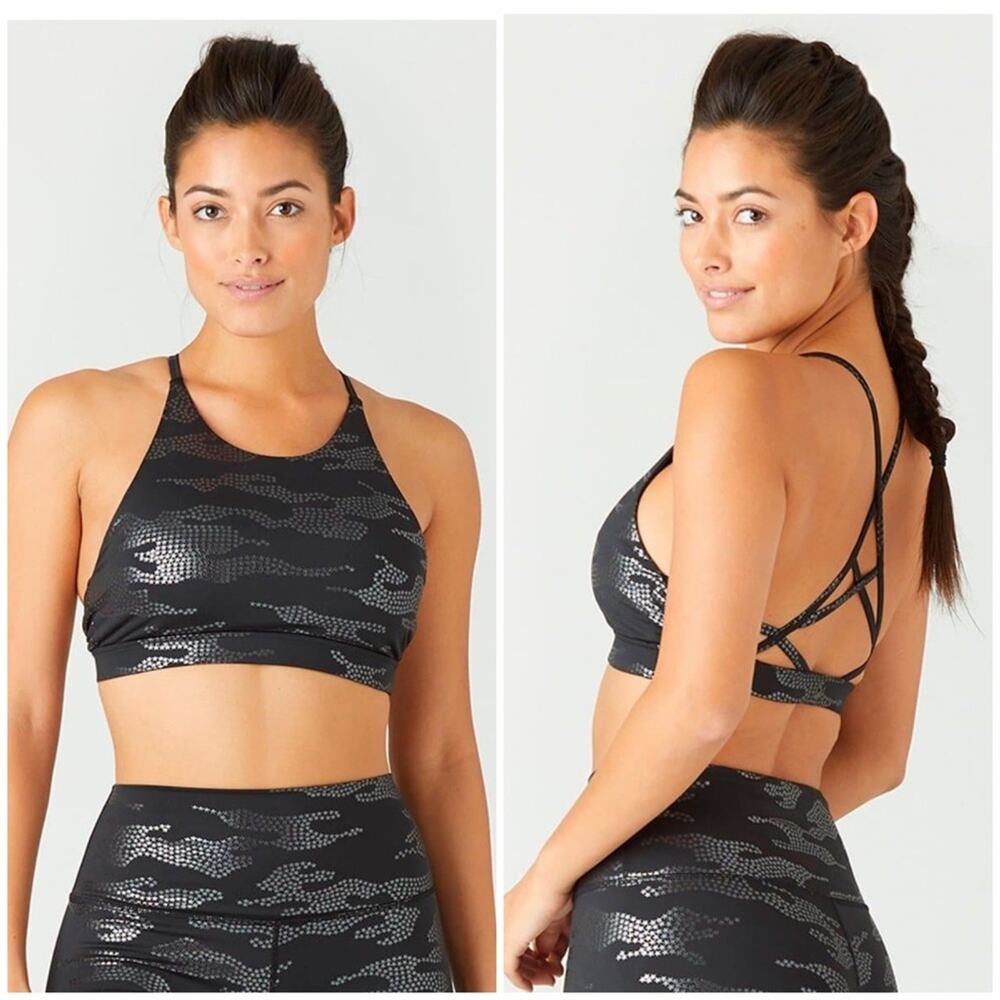 GLYDER Complex Sports Bra Black Silver Star Camo Print size S